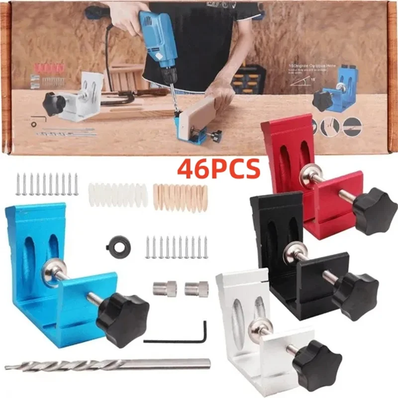 46PCS Pocket Hole Screw Jig Dowel Drill Joinery Kit Hole Positioner Locator Tool Holes For Woodworking Angle Drilling Holes