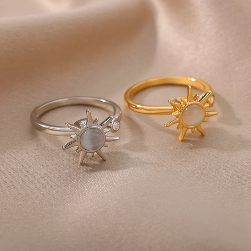 Retro Simple Sun Moon Ring For Women Minimalist Opal Ring Couple Bijoux Femme Engagement Fashion Jewelry Gift Anillos finger ring couples rings