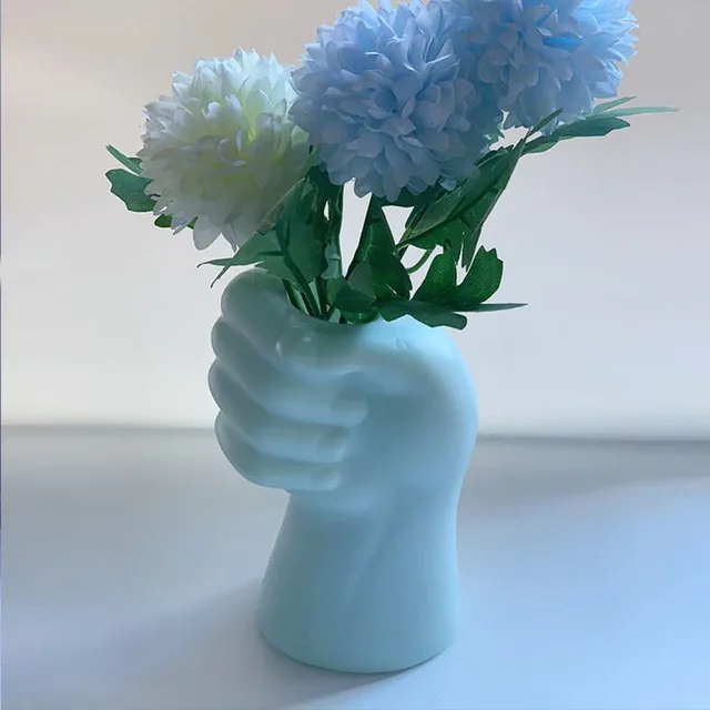 Creative Modern Simple Hand Shape Flower Vase Decoration Home Plastic Vase White Imitation Ceramic Flower Pot Flower Arrangement