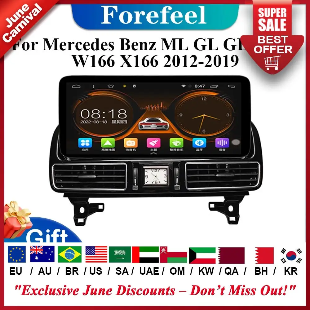 Автомагнитола для Mercedes Benz ML GL GLE GLS W166 X166 2012-2019 12,3 дюймов Android 13, автомобильный радиоприемник, мультимедийный видеоплеер, автомобильная камера 360