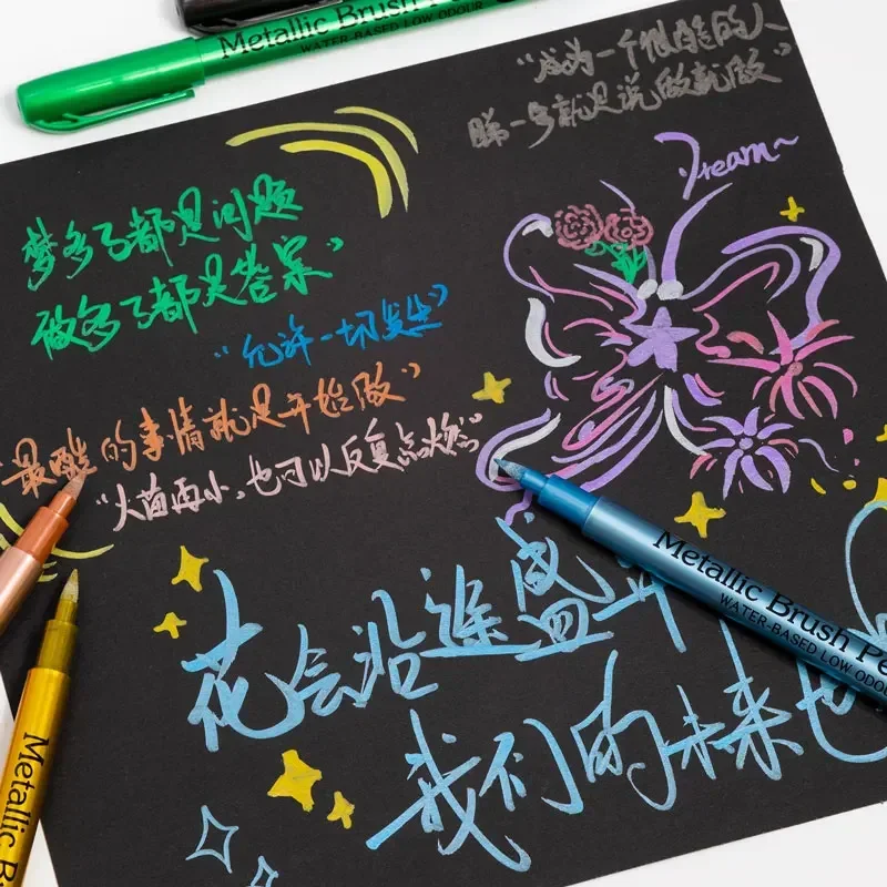 12 Colors Brush Metallic Paint Markers Pens for Rock Painting