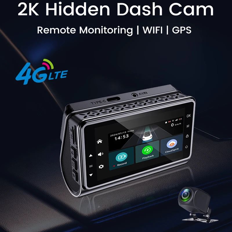 2K 4G LTE dashcam with dual lens record wifi gps tracking fit remote ...
