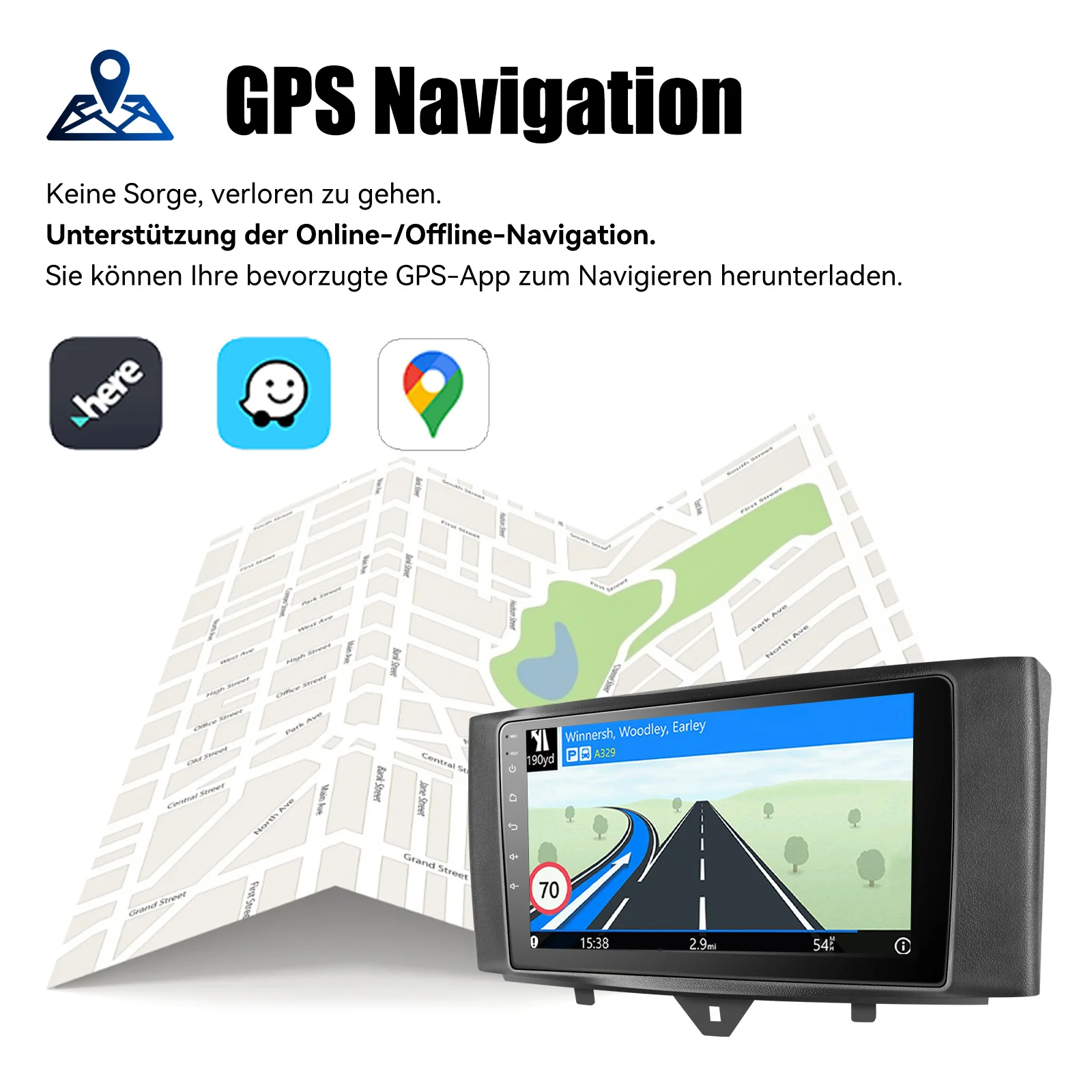 ESSGOO Android 15 9-Zoll-Autoradio für Smart Fortwo 451 2010-2015 mit Carplay, Android Auto, GPS, NAV, WIFI, SWC, BT, FM, RDS Multimedia-Player – Detail 9
