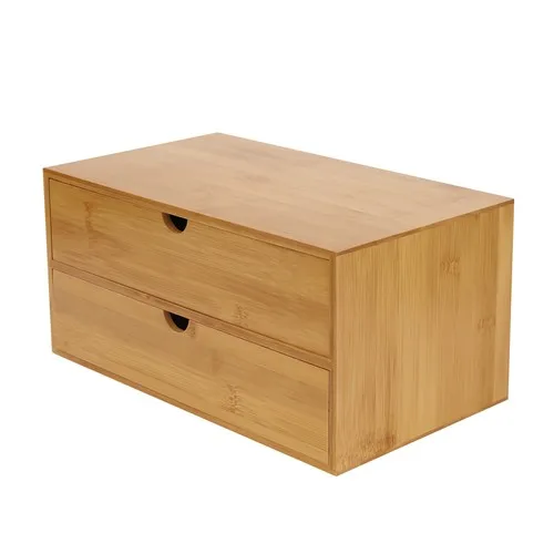 Bamboo desk organizer – drawer open showing storage
