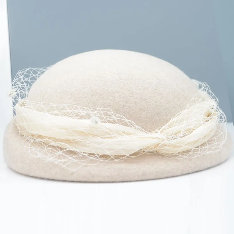 

Женский Классический берет во французском стиле, дамские зимние шляпы с куполом, Вуалетка, фетровая шерстяная шляпа, официальное платье, шляпа для церкви