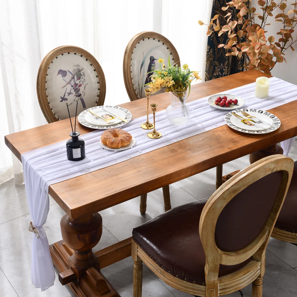 

Прозрачная шифоновая настольная дорожка 29x120 дюймов, деревенская белая настольная дорожка для свадьбы, вечеринки, невесты, дня рождения, украшение для дома