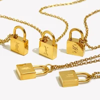 E.B.belle Stainless Steel O-Chain Old English Gold Plated Personalised Lock Necklace Women's Birthday Gift Letter Necklace