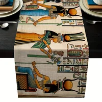 Ancient Egyptian Mural Ethinic Linen Table Runner Holiday Decorations Reusable Farmhouse Kitchen Dining Table Runner Party Decor 1