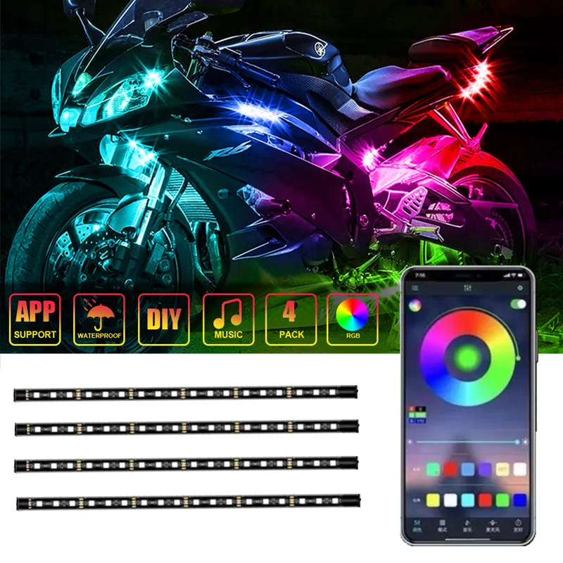 LED Car Motorcycle Decorative Ambient Lamp Flexible Strip Lights 5050 SMD  APP Sound Control RGB Waterproof