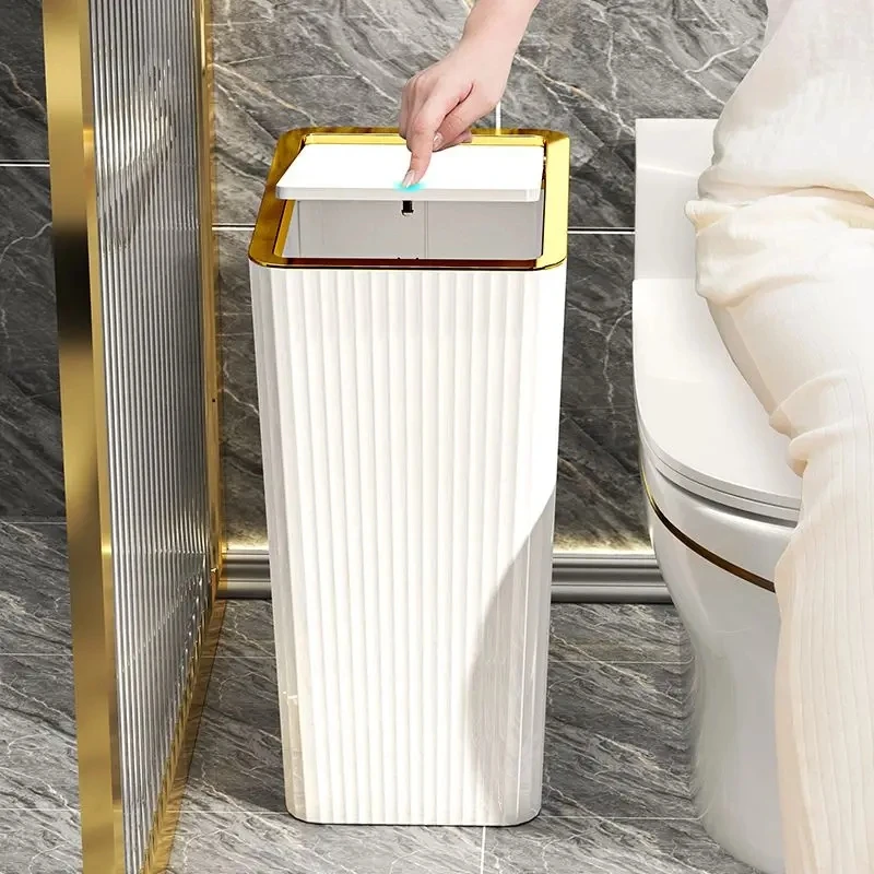 

Nordic Press Trash Can with Lid Living Room Plastic Light Luxury Nordic Waste Bins Kitchen Waterproof Garbage Bins Bathroom