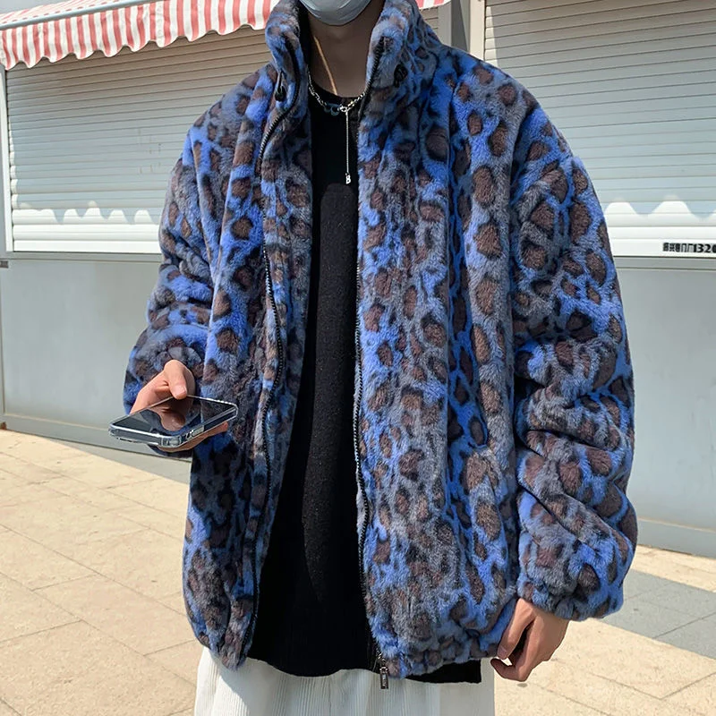 

2021 Winter Men's Waterproof Parkas Leopard Print Snow Jackets Casual In Warm Cotton-padded Clothes Thickened Loose Velvet Coat