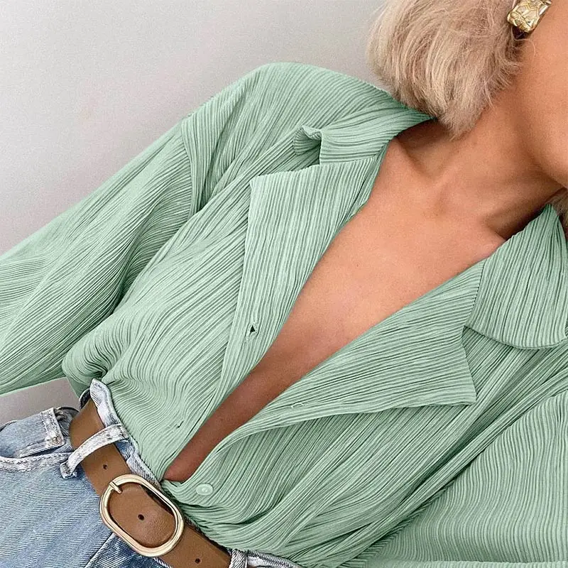 Spring Women's Shirt Pleated Two Piece Set Loose High Waist Wide Leg Pants Suit 2022 Casual Elegant Office Ladies Female Outfit