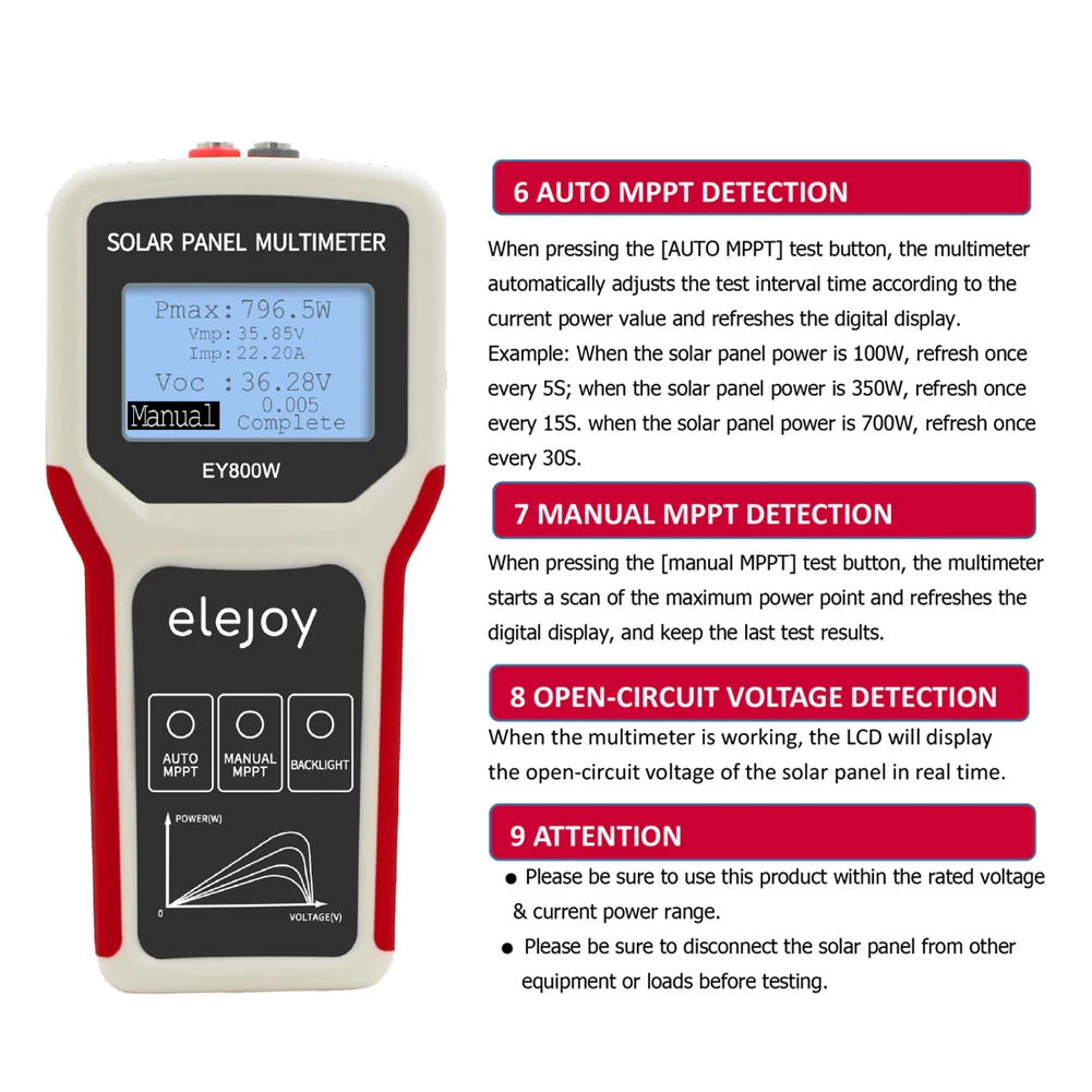 Photovoltaic Panel Multimeter Solar Panel MPPT Tester Open Circuit Voltage Detection Power Meter For Troubleshooting Comparison