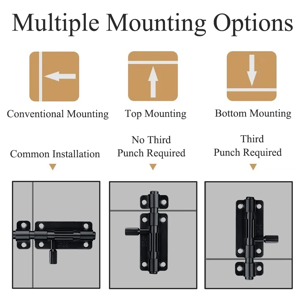 304 Stainless Steel Barrel Bolt Door Latch Door Latch With Padlock Hole Thickened Black Sliding Latch For Doors Windows Drawer Cabinets