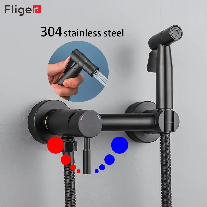Fliger Black Bidet Faucet Stainless Steel Toilet Faucet Handheld Toilet
