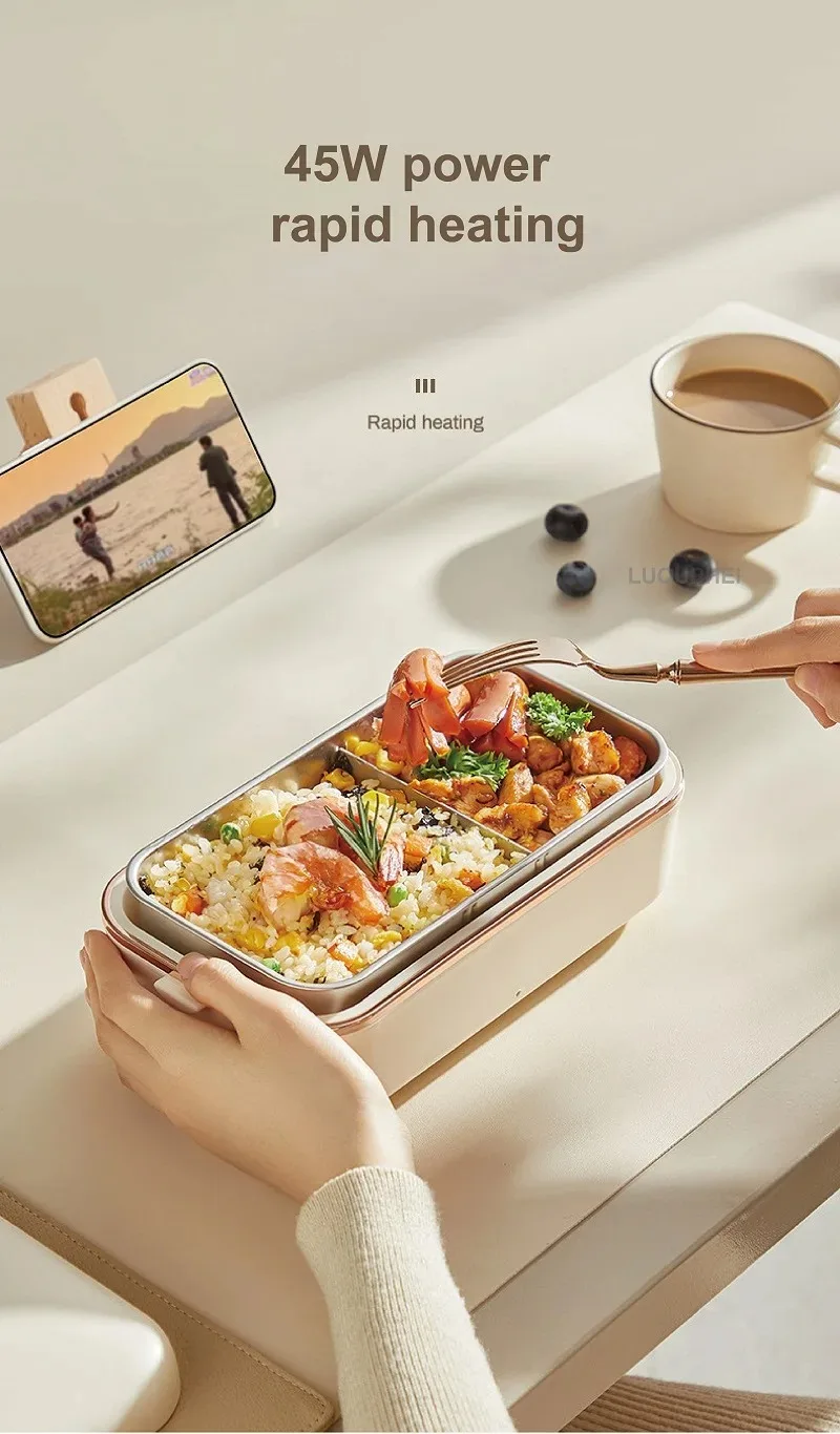 Description Picture 5 of itemPortable 800ml Electric Lunch Box Travel Heated Lunch Box Water-free Food Heater 304 stainless steel Insulated Lunch Box 220V