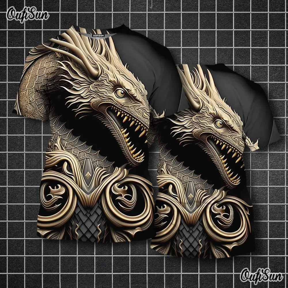 

3D Printing Fashion Dragon T Shirt For Men Leisure Loose Men's Clothes Breathable Comfortable Men's Clothing Trend Dazzling Cool