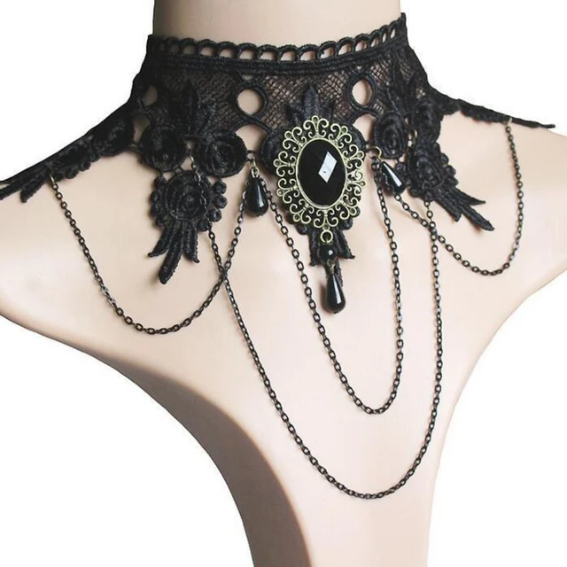 Gothic Victorian Black Lace Necklace Women Girl Boho Crystal Tassel Sexy Lace  Choker Steampunk Dark Style Halloween Jewelry - AliExpress