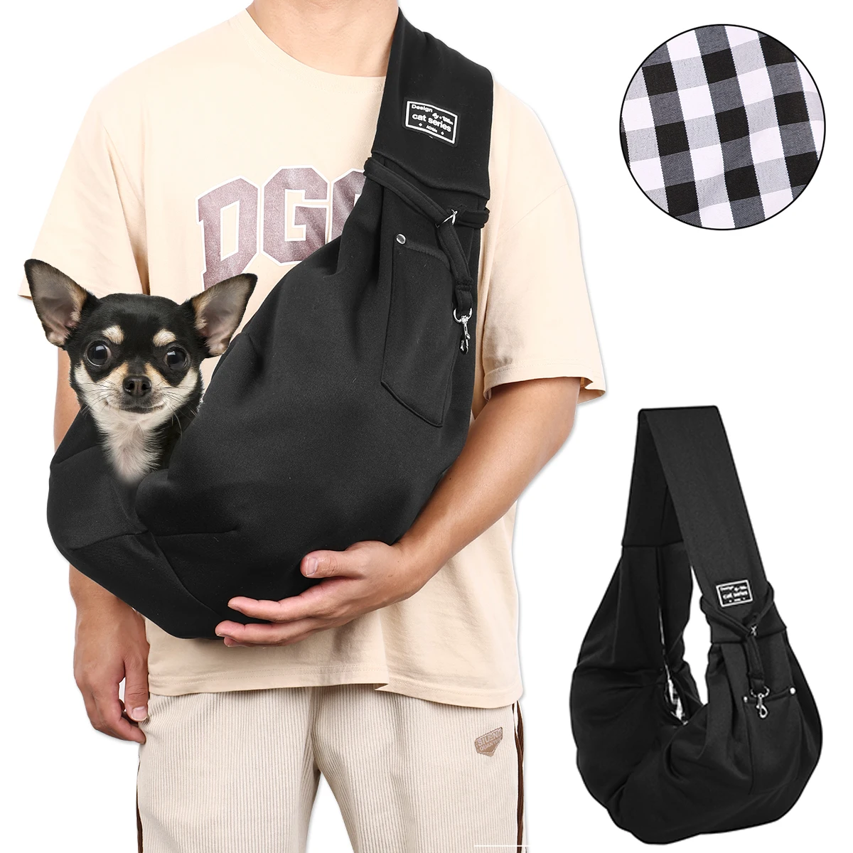 Baroni Home Borsa Tracolla Trasportino Per Cani E Gatti | 40x25x21cm | Fantasia Corone Nero/Rosso | Made In Italy - Foto 5