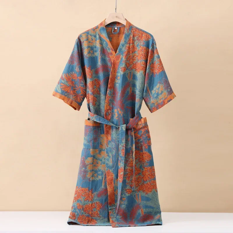 Women Sleepwear Sleepwear Pajamas Cotton Bathrobe for Spring and Summer Thin Home Wear Absorbent Quick Drying