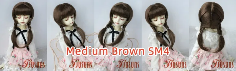Fjusuns JD676 MSD SD DOD Hair 7-8inch 8-9inch 1/4 1/3 Double Ponytail Braid Synthetic Mohair Doll Wig Fashion Doll Accessories
