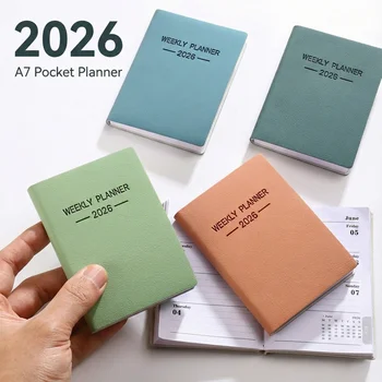 Agenda giornaliera 2026 A7, agenda settimanale con copertina in pelle PU, agenda tascabile a colori Morandi, 64 fogli 128 pagine