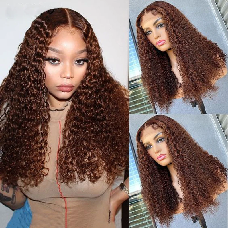 

Long 26Inches 180% Density Glueless Preplucked Brown Kinky Curly Lace Front Wig For Black Women With BabyHair Daily