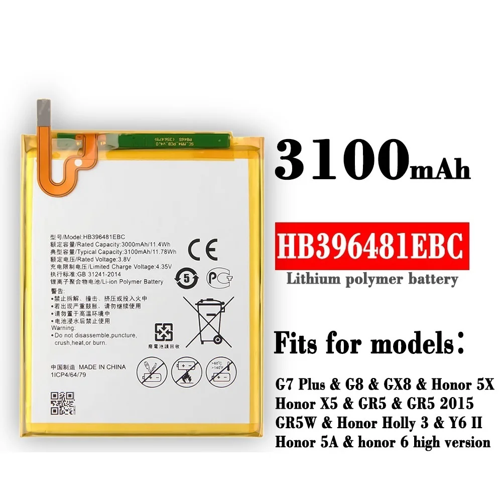 

HB396481EBC New High Quality 3100mAh Battery For Huawei G7P G8 G8X Honor 5A 5X GR5 Holly 3 Y6 II L23 L21 CAM-UL00 AL00 CAM-L32