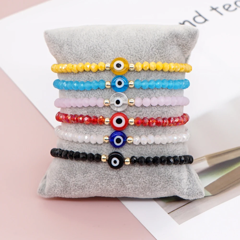 Go2Boho Evil Eye Bracelet for Women Fashion Couple Jewelry Solid Colorful Faceted Crystal Beaded Bracelets Summer Jewellery Gift 2
