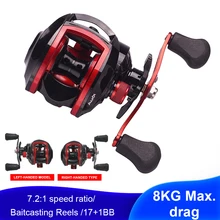 

Baitcast Reel 8KG Max Drag Magnetic Brake System 17+1 BB 7.2:1 Ratio Saltwater Freshwater Fishing Reel Tackle Accessories