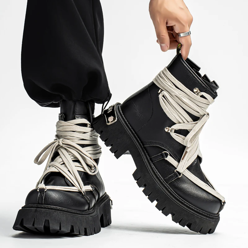 Men's Motorcycle Boots Punk High Top Biker Shoes Man Rock Shoes Platform Designer Leather Ankle Boots Street Style For Men