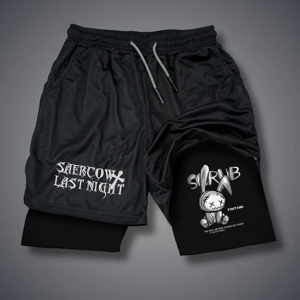 Men's Double-deck Shorts Gothic Letter Print Shorts Summer Quick Drying Sports Fitness 2 In1 Short Pants Joggers Beach Sportwear 5