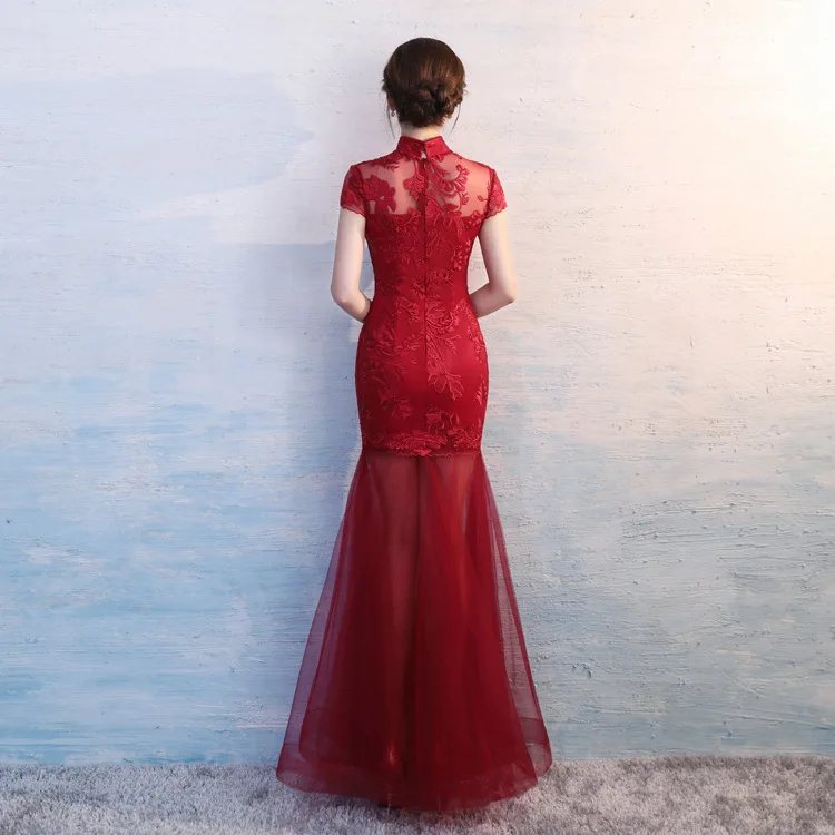 Elegant Female Chinese Classic Cheongsam Traditional Evening Party Dress Sexy Slim Long Qipao Large Size 3XL Lace Vestidos