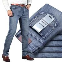 2025 Men Fashion Casual Jeans Male Classic Stretch Business Denim Trousers Slim Fit Straight Leg Pants