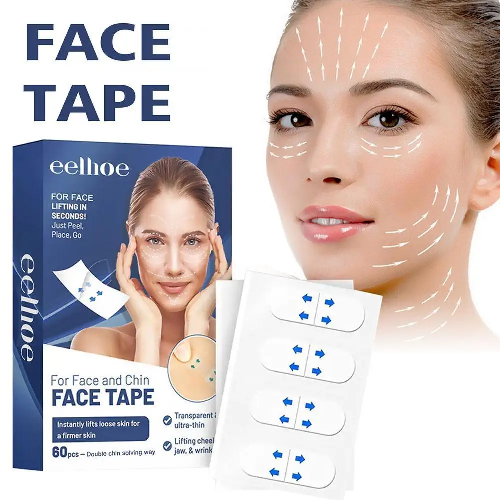 

60Pcs V Face Makeup Adhesive Tape Face Lift Tape Invisible Face Lifter Tape Breathable Lift Sticker Instant Makeup Lift Tools