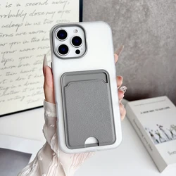 Elegant Leather Pattern Card Holder Wallet with Matte Finish - Shockproof Soft TPU Case - iPhone 15 (Gray)