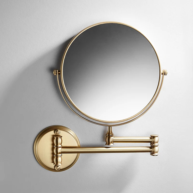 

Brushed gold Round Bathroom Mirror Wall Mounted LED Mirror Makeup 1X3X Magnifying Double Side Rotatable Bathroom Shaving Mirror
