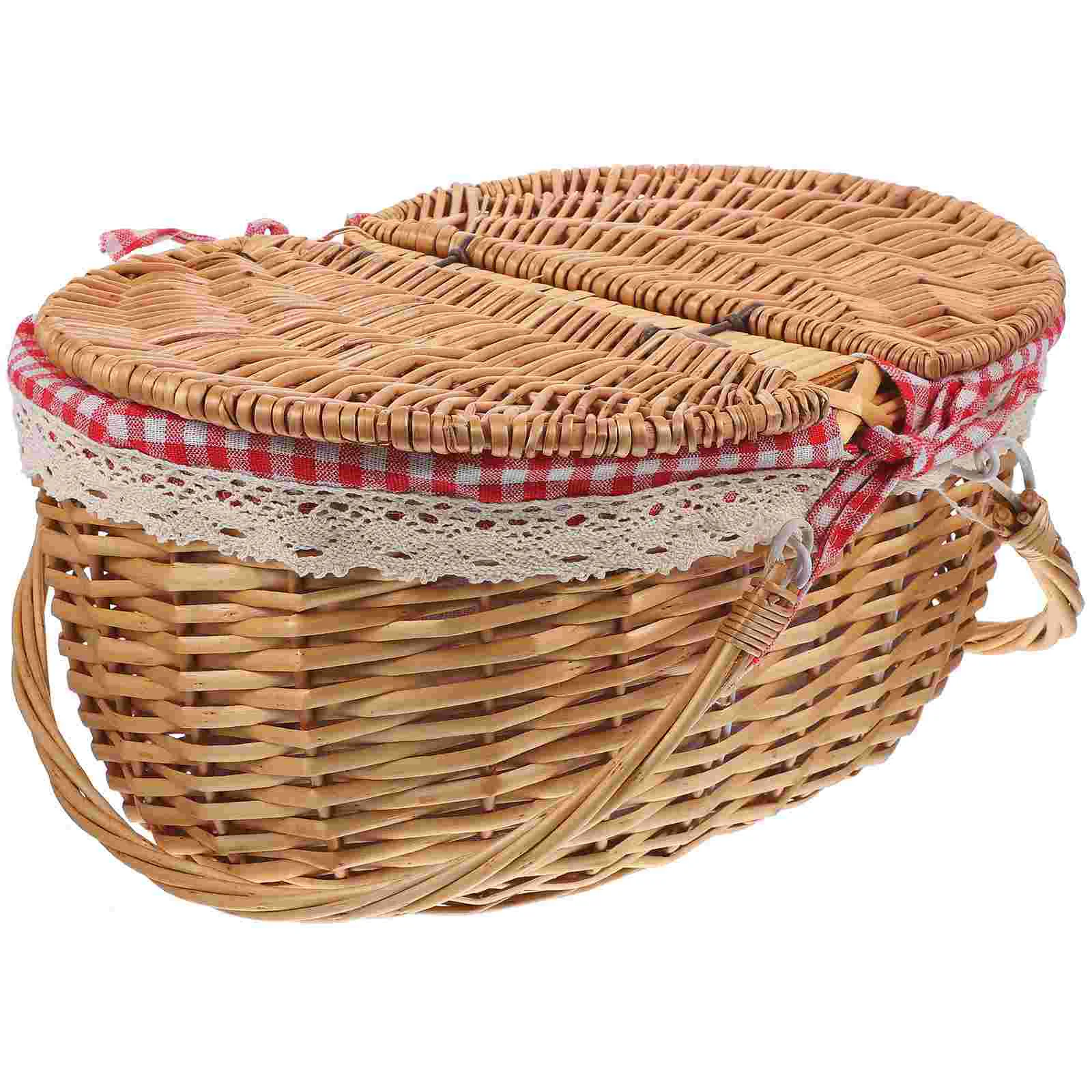 

Jojofuny Small Basket Gift Baskets Empty Farmhouse Woven Bread Basket Seagrass Wicker Picnic Basket Lid Rattan Storage