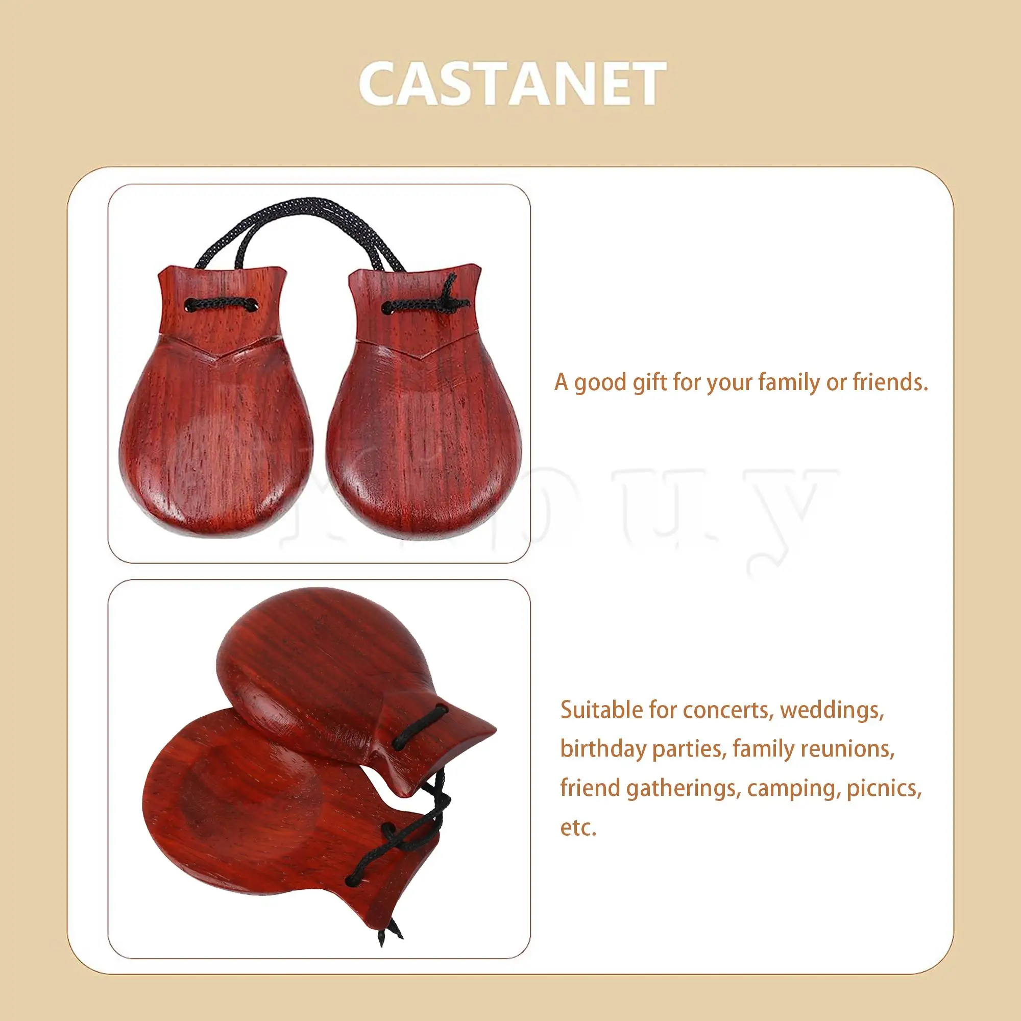 Mahogany Castanets Hand Clappers Kit 1 Pack for Family Gathering Party