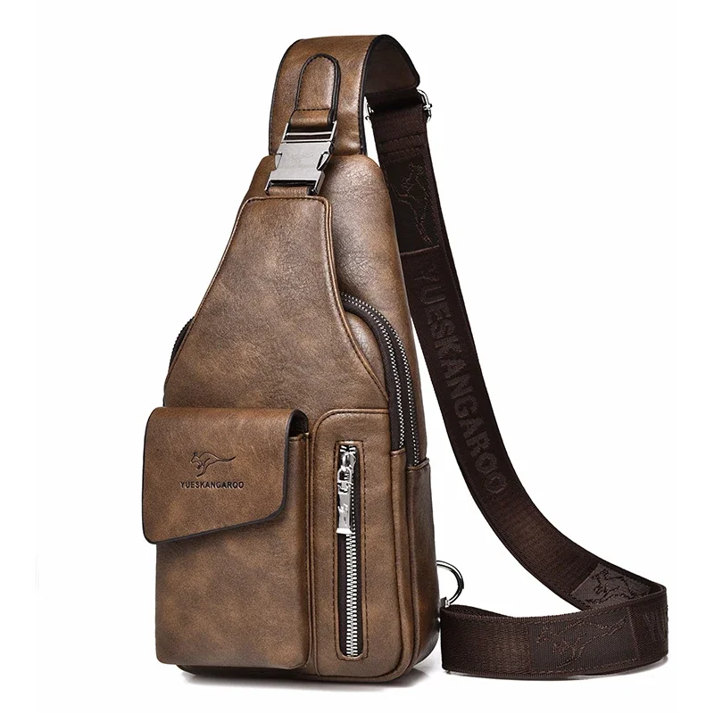 

Brand Leather Bag Pack Men Crossbody Kangaroo Husband Gift Sling Business Chest Male Shoulder Bags For Belt