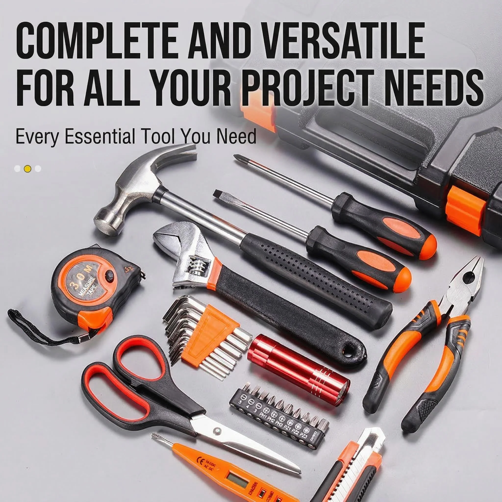 Full Set Household Tool Kit Mini Tool Set Multifunctional with Pliers Wrench Screwdriver Scissors and Combination Tools - 2