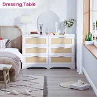 REDLIFE 47.24" Rattan Dresser with 6 Drawers ,Modern Chest Wood Storage Closet w/ Golden Handles for Bedroom Living Room Hallway