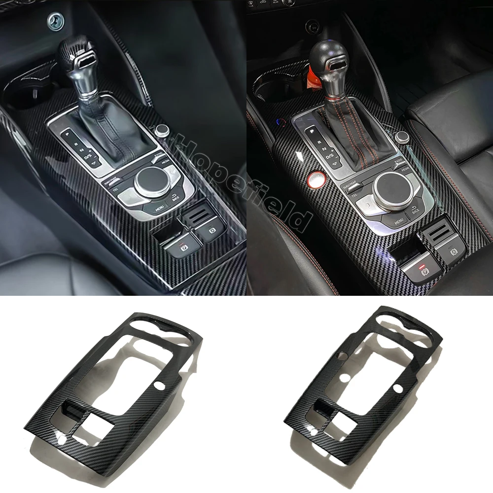 Carbon Fiber Center Console Car Gear Shift Panel Drink Holder Water Cup Frame Cover for Audi A3 8V S3 2014-2020 Accessories