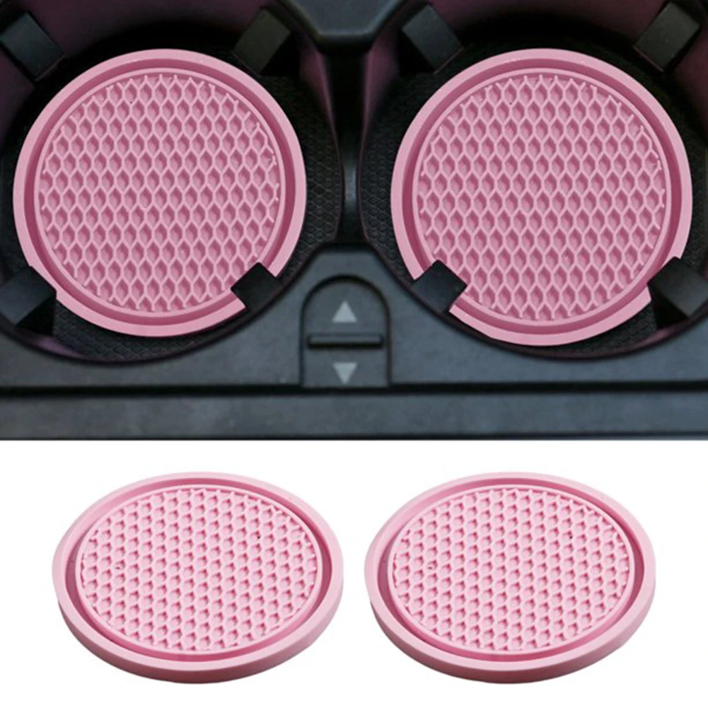 Cup Holder Coasters Car Coaster Pads 2Pcs Car Cup Coaster Texture Soft Glue Portable Anti-Slip Cup Holder Mat Auto Dust-proof Bottle Coasters Pink 7cm