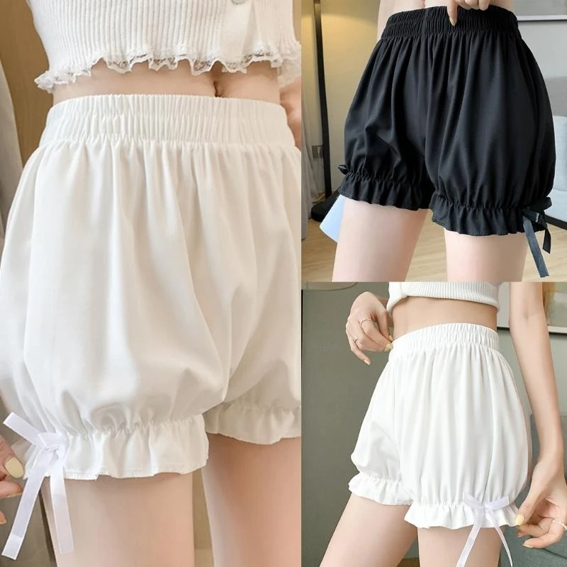 H7EF Women's Pumpkin Pants Shorts Maid-Inspired Bloomers with Frilly for Daily & Cosplay Wear