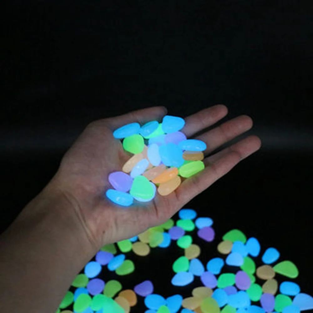 

100/200/300pcs Outdoor Yard Luminous Stones Garden Pebbles Glow In Dark Fish Tank Aquarium Decoration Natural Crystals Rocks