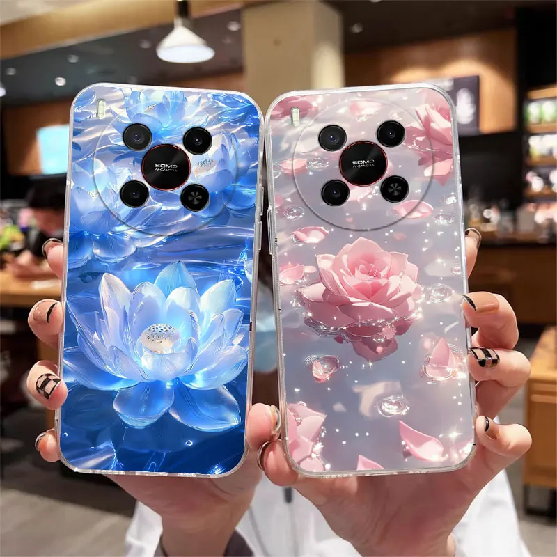 Clear Shockproof Soft Silicone Cat Design Phone Case - Flower Pattern Back Cover