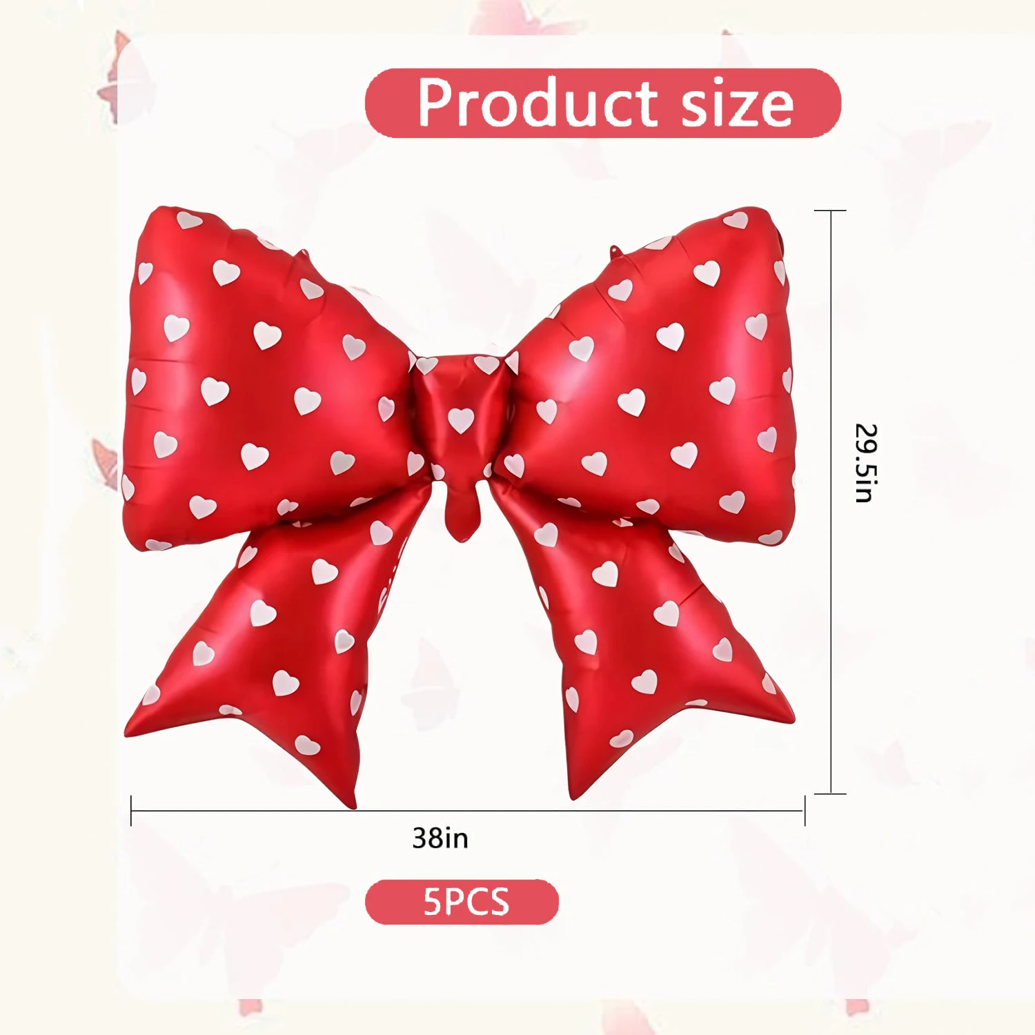 5 Stück/38 Zoll rosa/rot/blau/braun karierte Schleifenballons/Gingham-Schleifenfolienballons für Partyzubehör – Detail 8