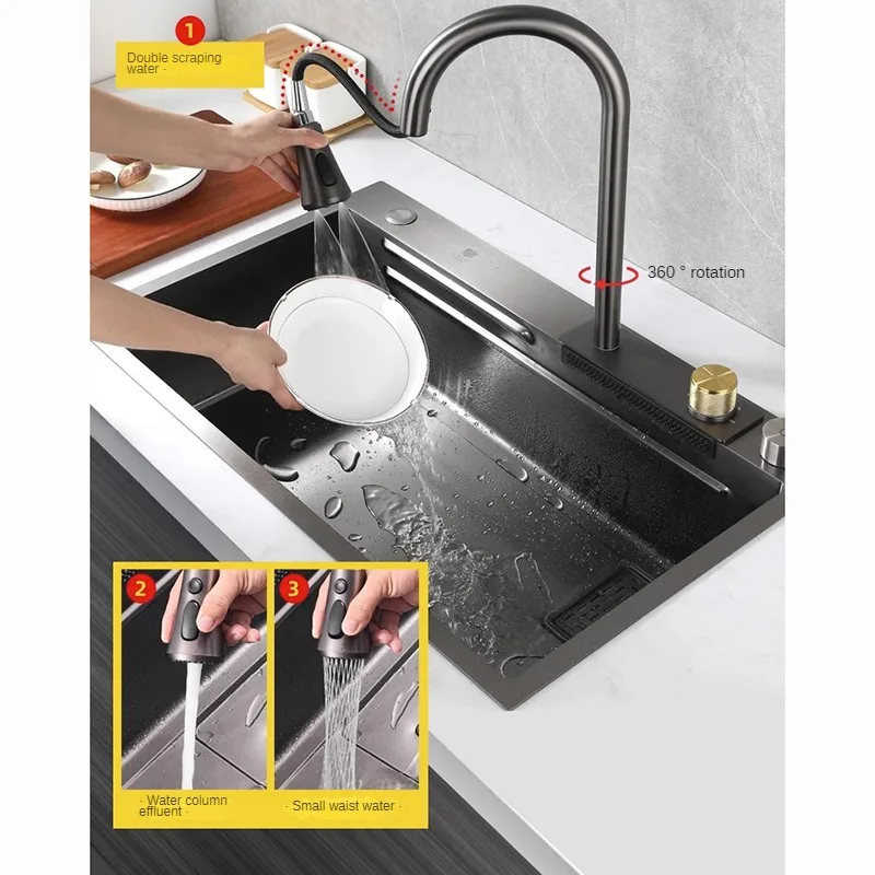 Nordic Metal Kitchen Sinks for Bar Counter Smart Digital Display with Cup Washer Sinks Light Luxury Design Sink for Dining Room