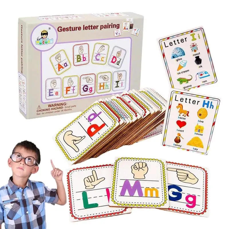 

Alphabet Flash Cards ABC Cards Colorful Double-Sided Alphabet Flashcards With Gesture Wooden Portable Letter Flashcards 26PCS